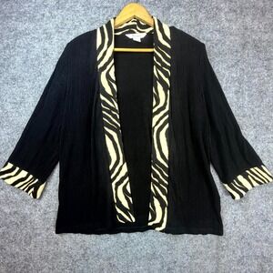TanJay Cardigan Sweater Women Medium Black Zebra Y2K Glam Statement Office Siren